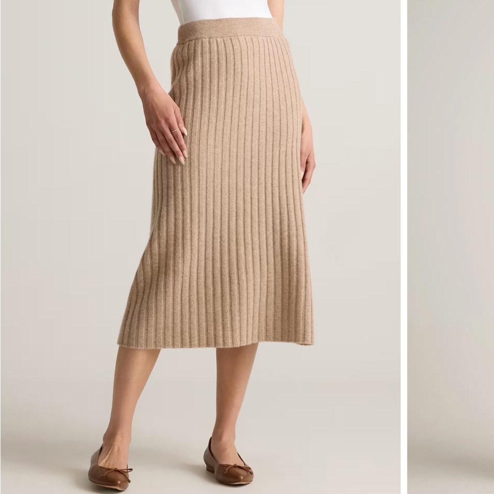 Quince Mongolian Cashmere Midi Skirt small Oatmeal
